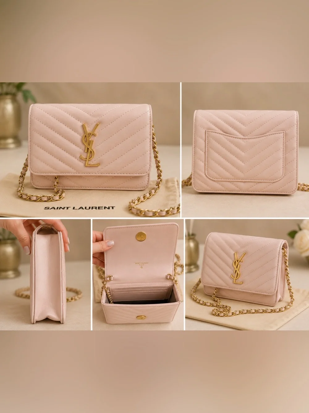Source Unknown Blush Pink Quilted Leather Chain Crossbody with Gold Hardware